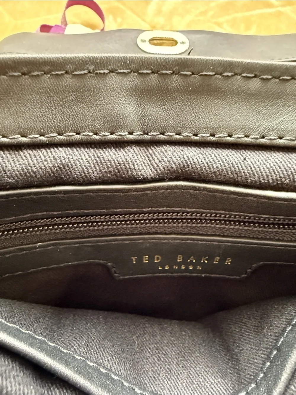 Ted Baker Black Leather Shoulder Bag with Gold Floral Turn-Lock - Picture 9 of 10